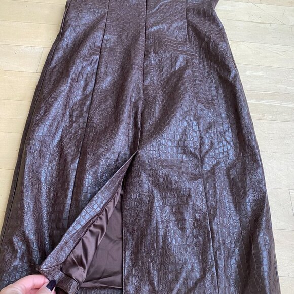 7 for all Mankind brown embossed strapless dress BNWT sz Large faux leather - Picture 6 of 7
